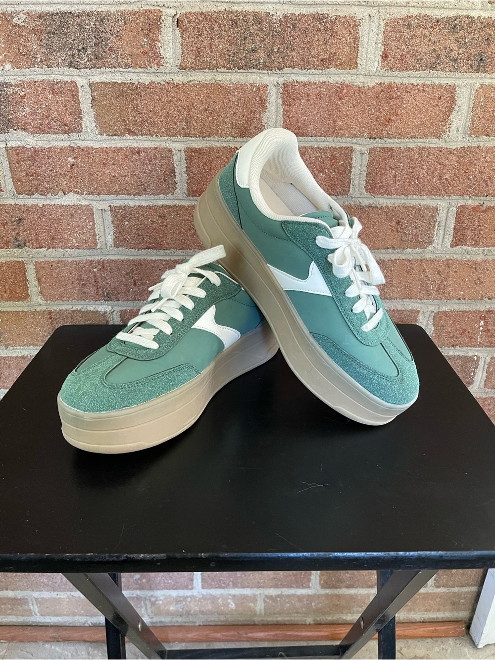 NOBO Platform Sneakers in Sage Green with White Accent - Picture 2 of 6